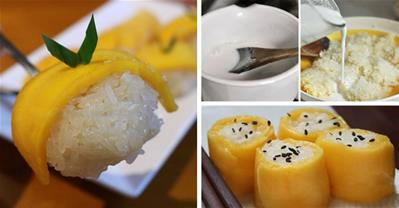 Lạ mắt với xôi xoài cuốn sushi thơm, dẻo mềm, ngọt lịm