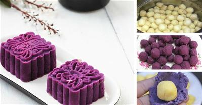 Làm bánh trung thu khoai tím đẹp rụng tim đón mùa trăng